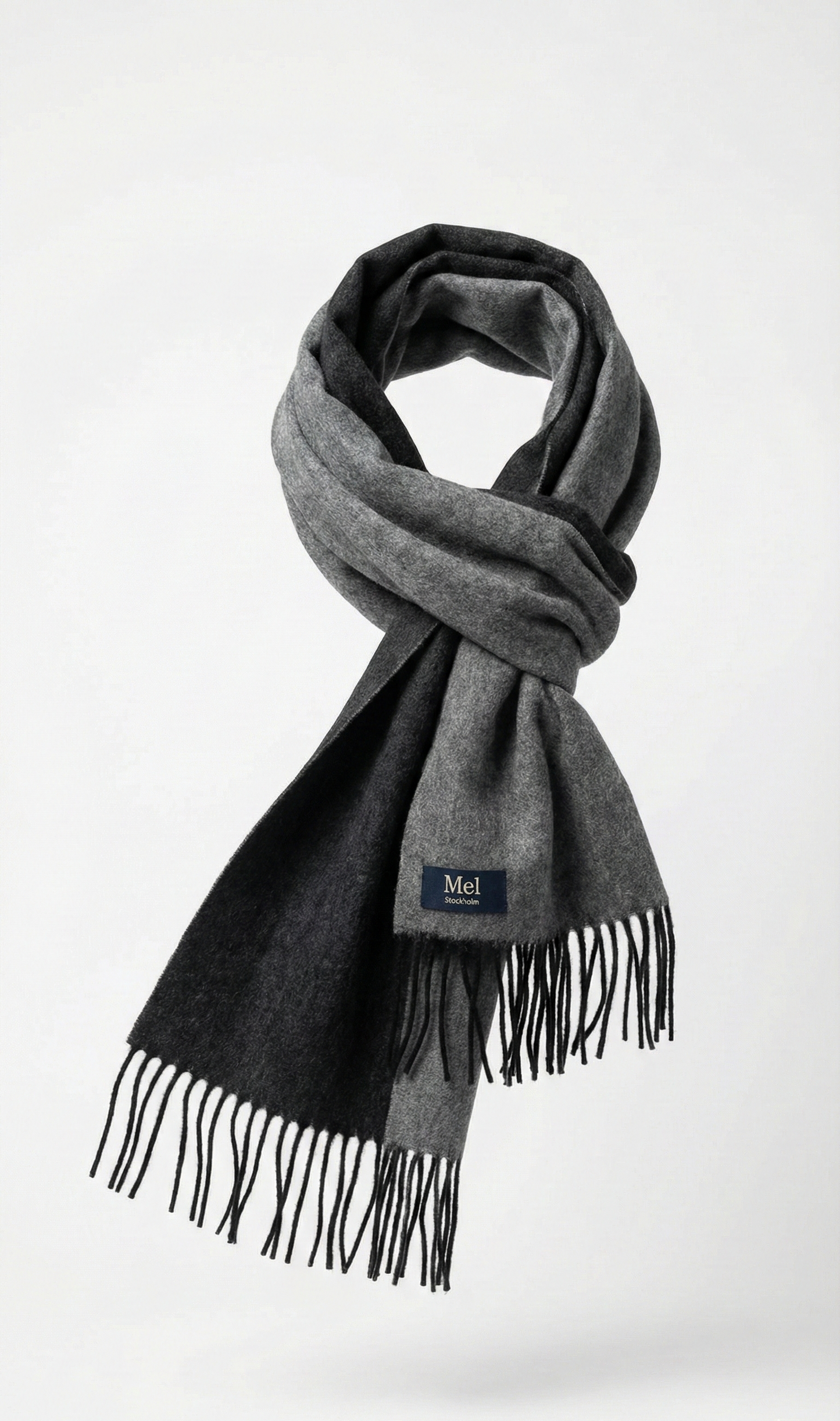 Grå/Svart Lammull Halsduk