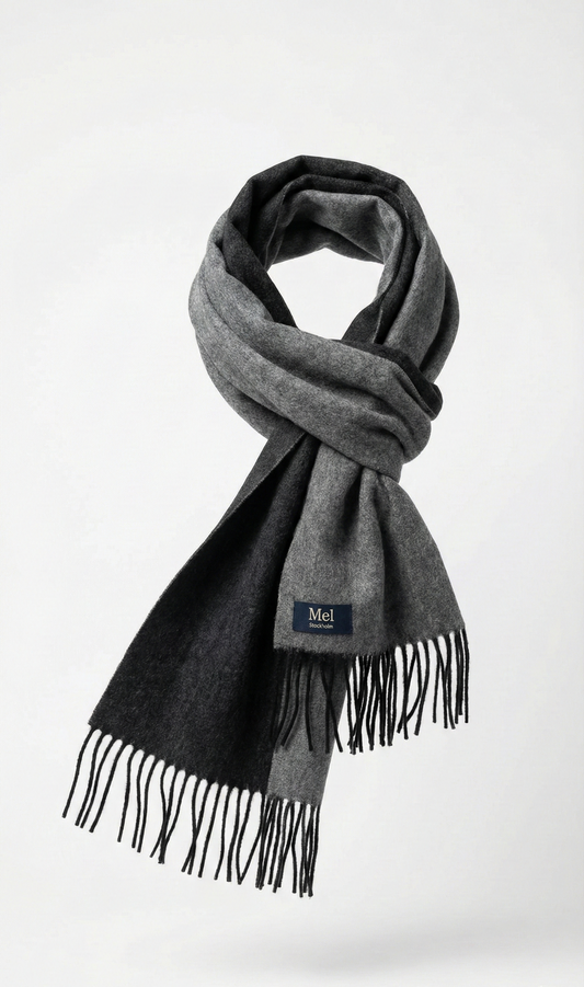 Grå/Svart Lammull Halsduk